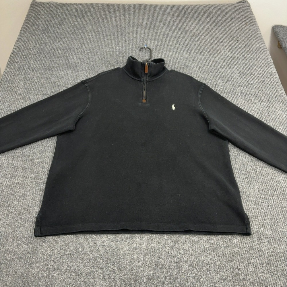 Polo Ralph Lauren Pullover Mens XL Black Cotton Quarter Zip Mock Neck Classic